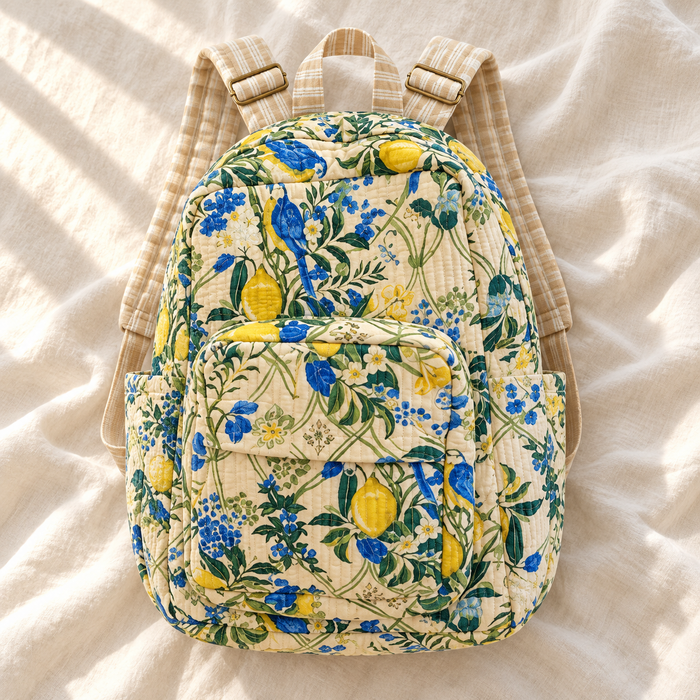 Lemon Garden Print Kinder Multipurpose Kids Backpack – Quilted Cotton