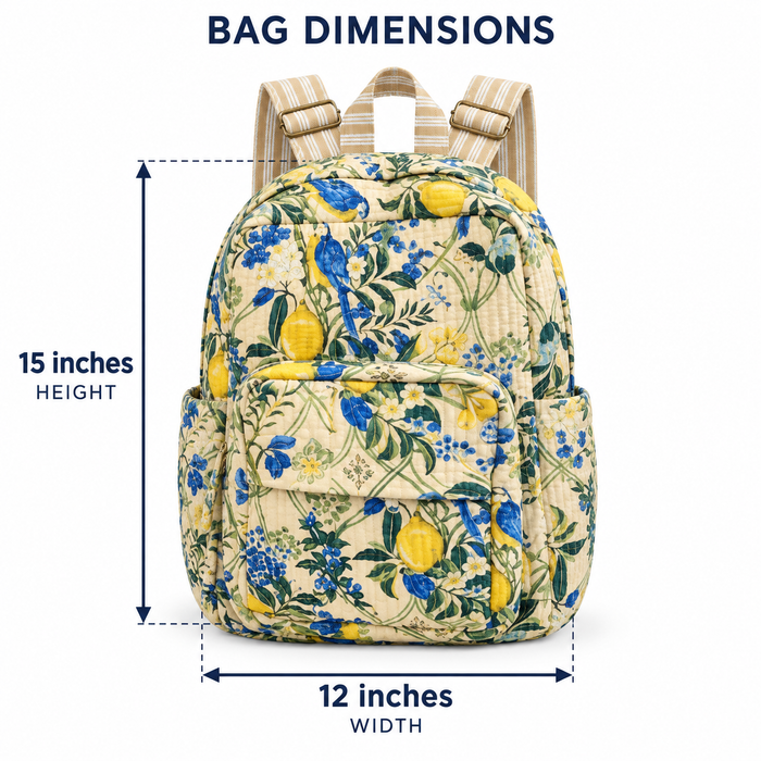 Lemon Garden Print Kinder Multipurpose Kids Backpack – Quilted Cotton
