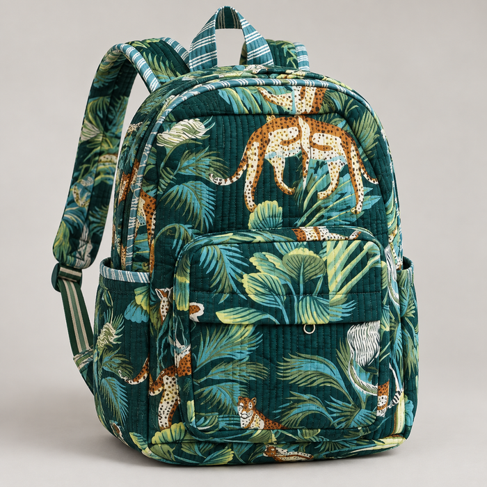 Green Jungle Print Kinder Multipurpose Kids Backpack – Quilted Cotton