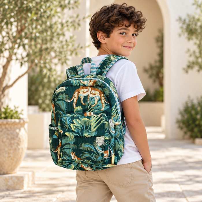 Green Jungle Print Kinder Multipurpose Kids Backpack – Quilted Cotton