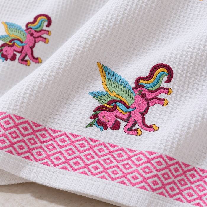 Pink Winged Creature Print Hand Block Printed Kids Bath Towel – Waffle Cotton