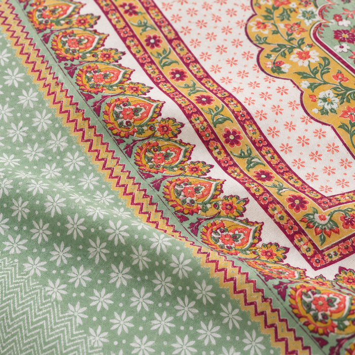 Mint Green Paisley Arch Cotton King Size Bedsheet with 2 Pillow Covers – 108 x 108 Inches
