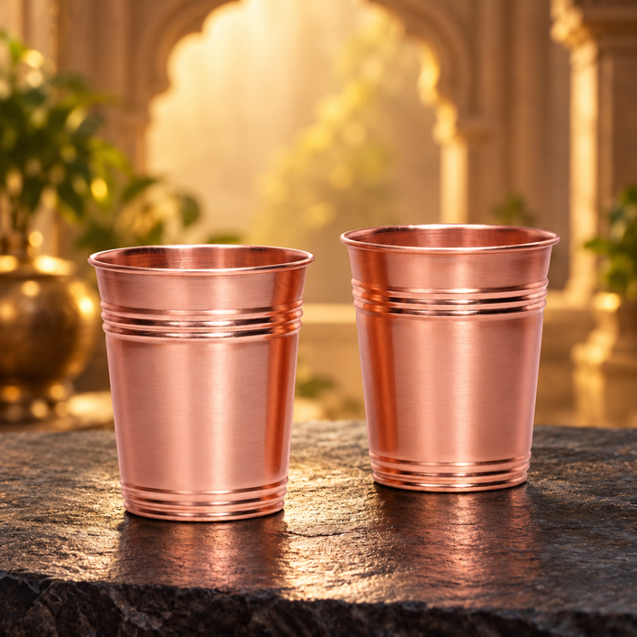 Pure Copper Water Glass Set of 2 – Ring Design Tumbler, 300 ml