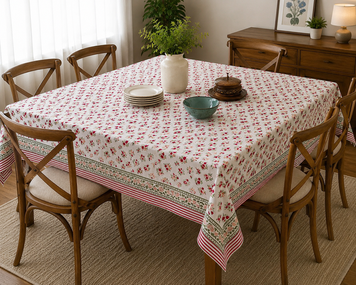 Kusum Block Printed Rectangle Table Cloth – 6 Seater