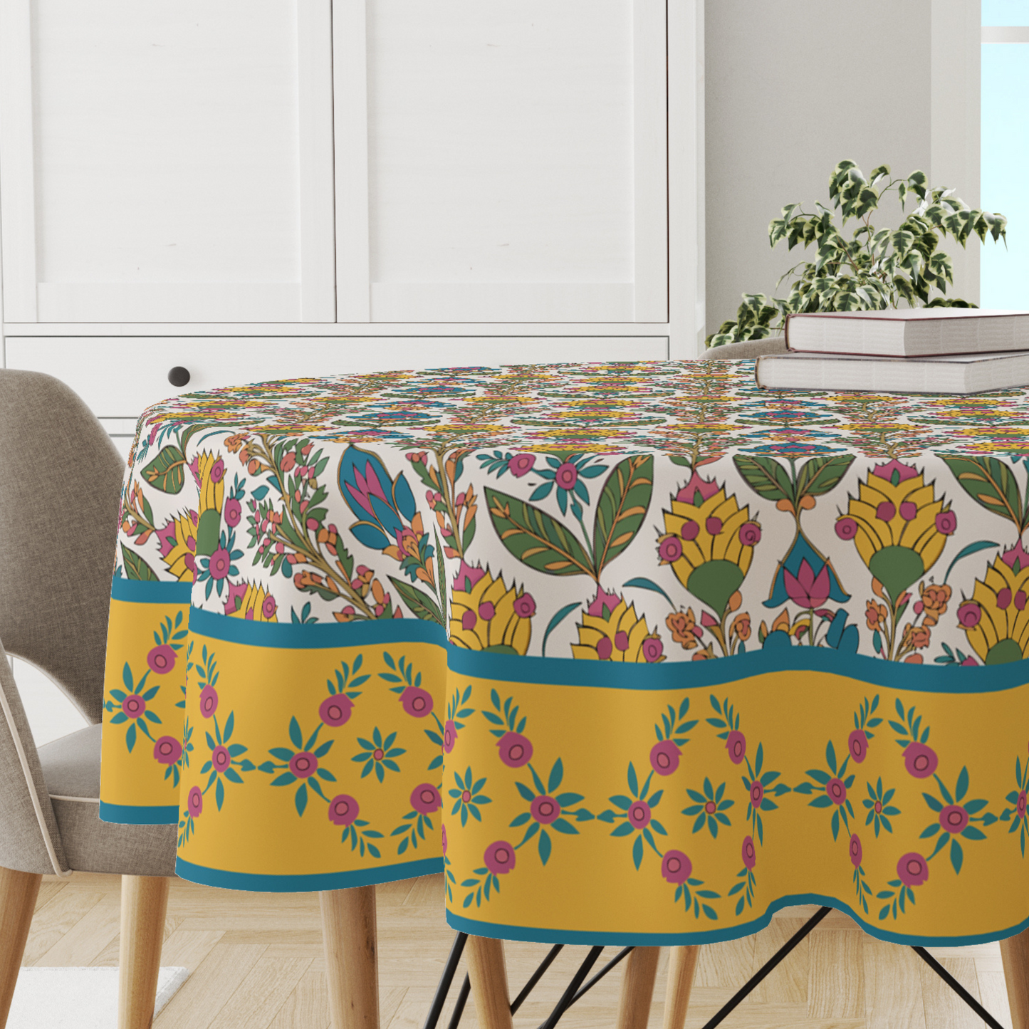 Yellow White | Premium Quality | Table Cloth/ Table Linen | Kitchen Linen image 0