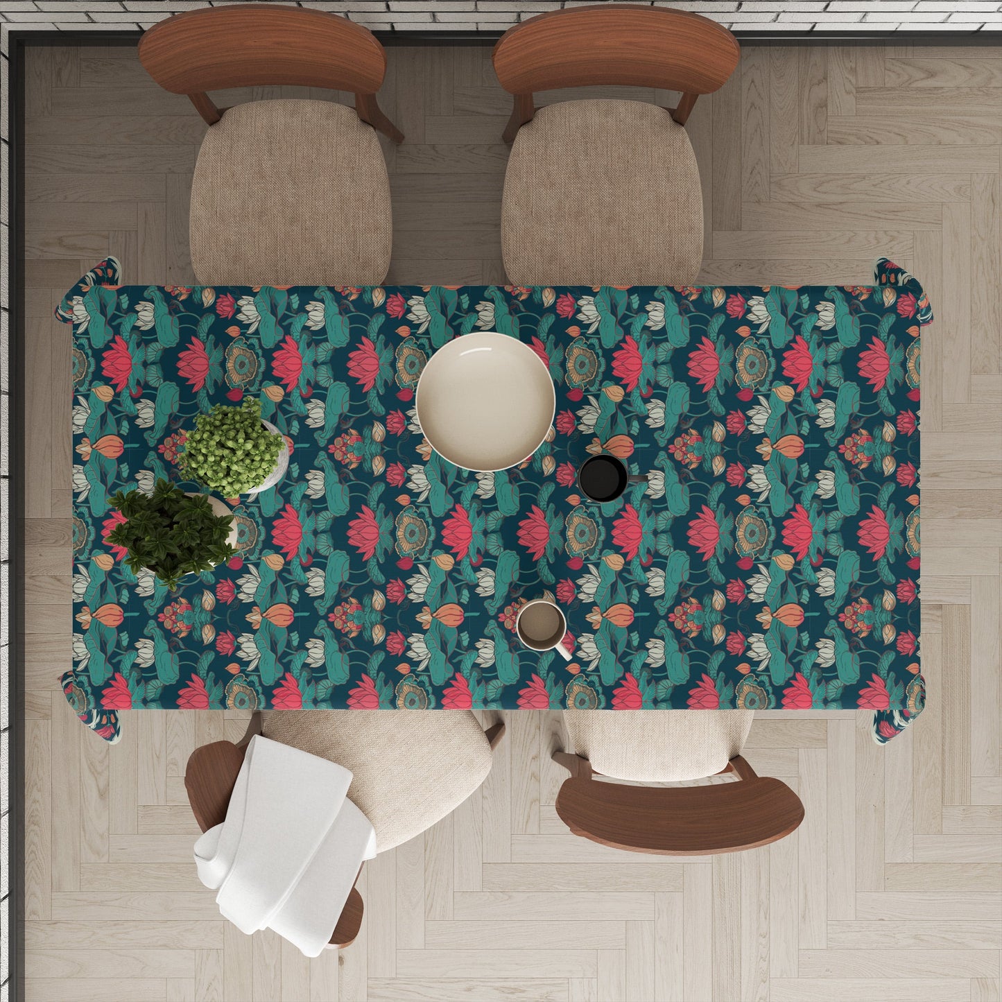 Pichwai Lotus | Premium Quality | Table Cloth | Dining Table Cloth image 1
