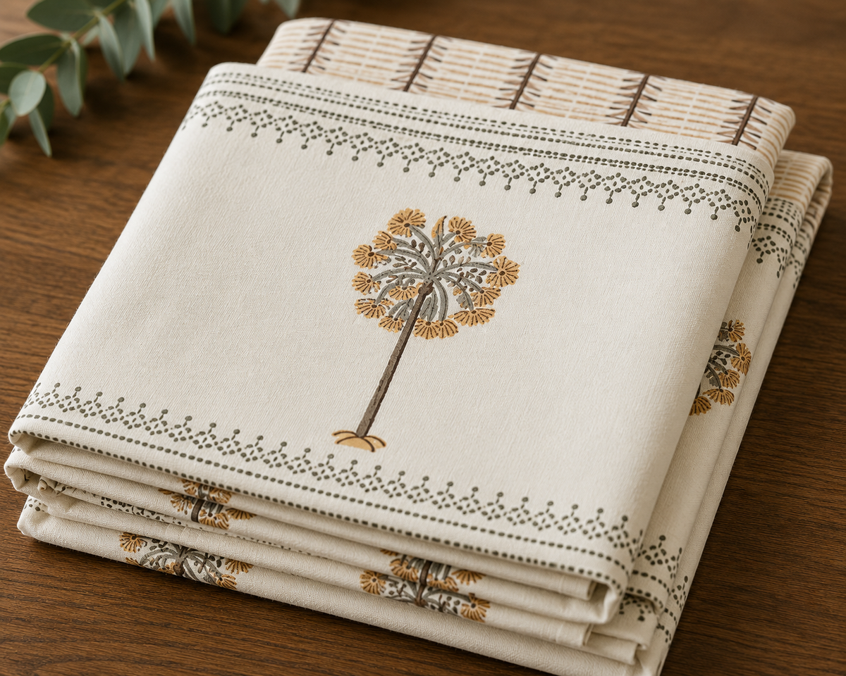Tree of Life Block Printed Rectangle Table Cloth – 6 Seater