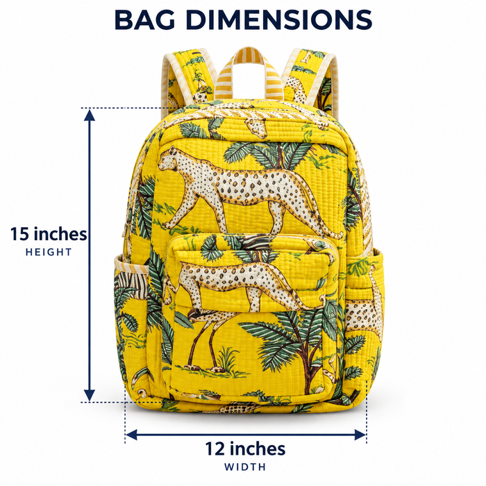 Yellow Safari Print Kinder Multipurpose Kids Backpack – Quilted Cotton