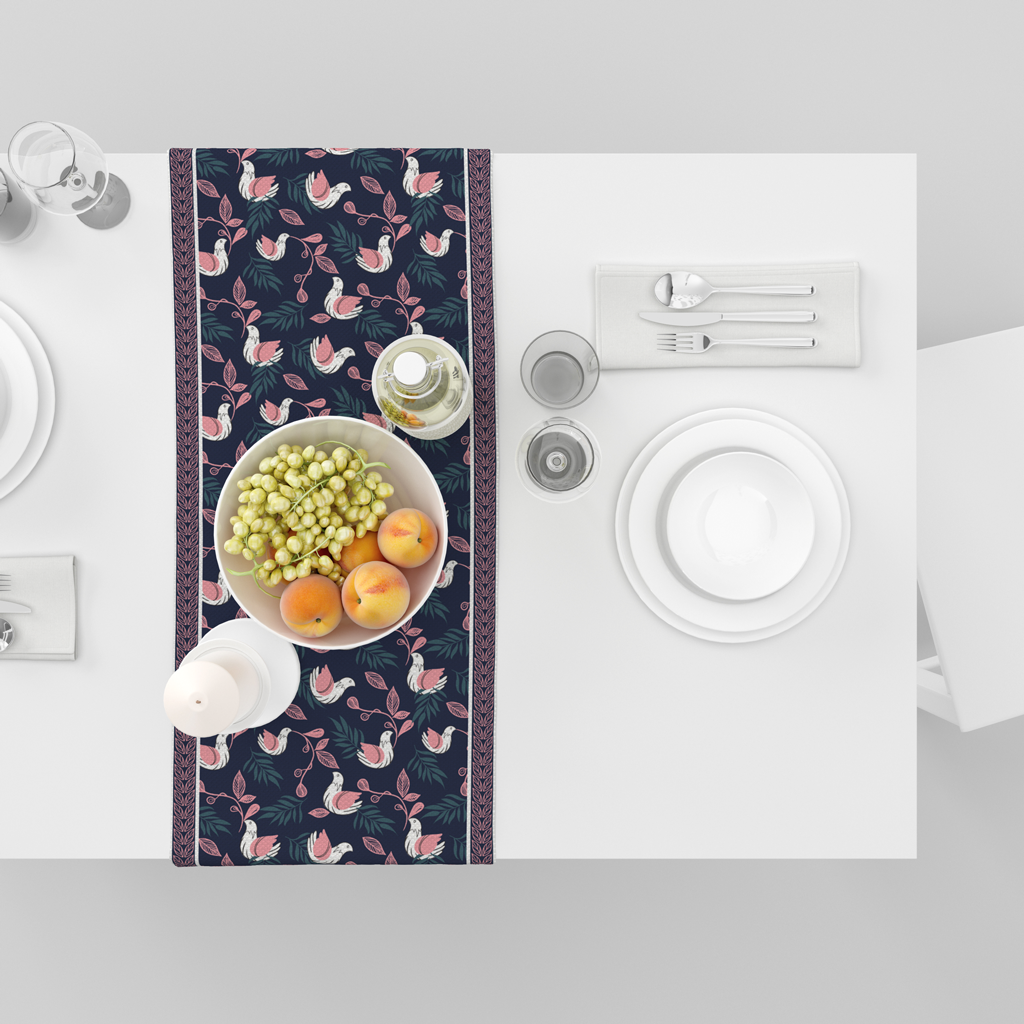 Bloomy Bird Blue| Table Linen/ Table Runner| Premium Quality| Kitchen Linen image 4