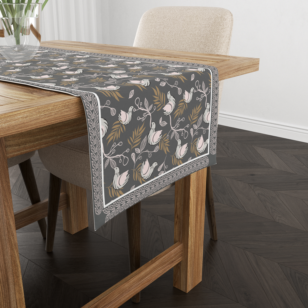 Bloomy Bird Grey | Table Runner/ Table Linen| Premium Quality| Kitchen Linen image 4