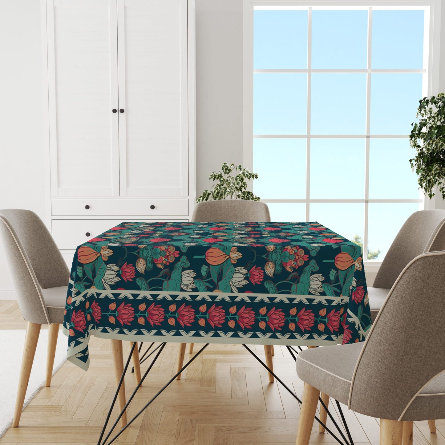 Pichwai Lotus | Premium Quality | Table Cloth | Dining Table Cloth image 3
