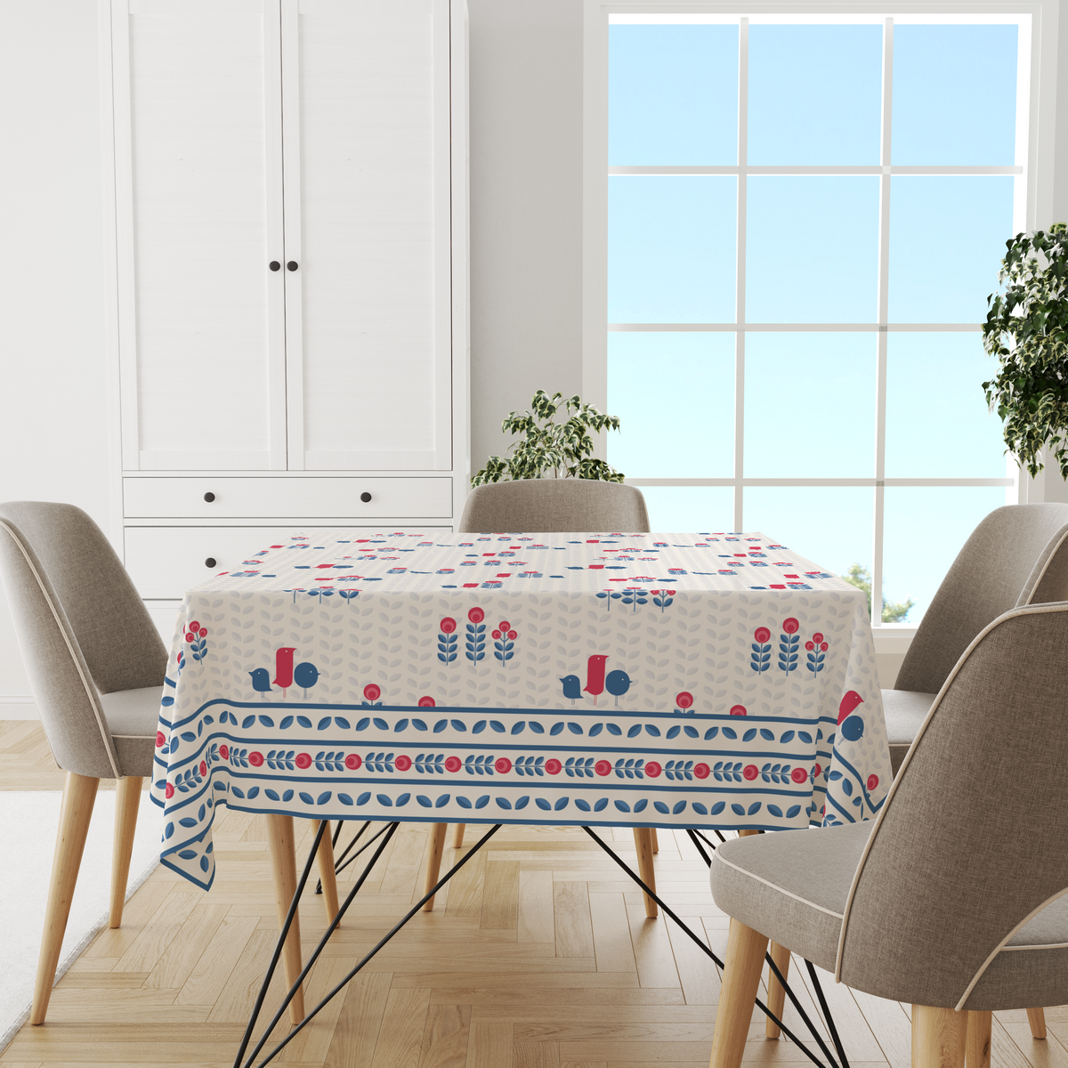 Blue Minimal Table Cloth for 6 Seater Dining Table