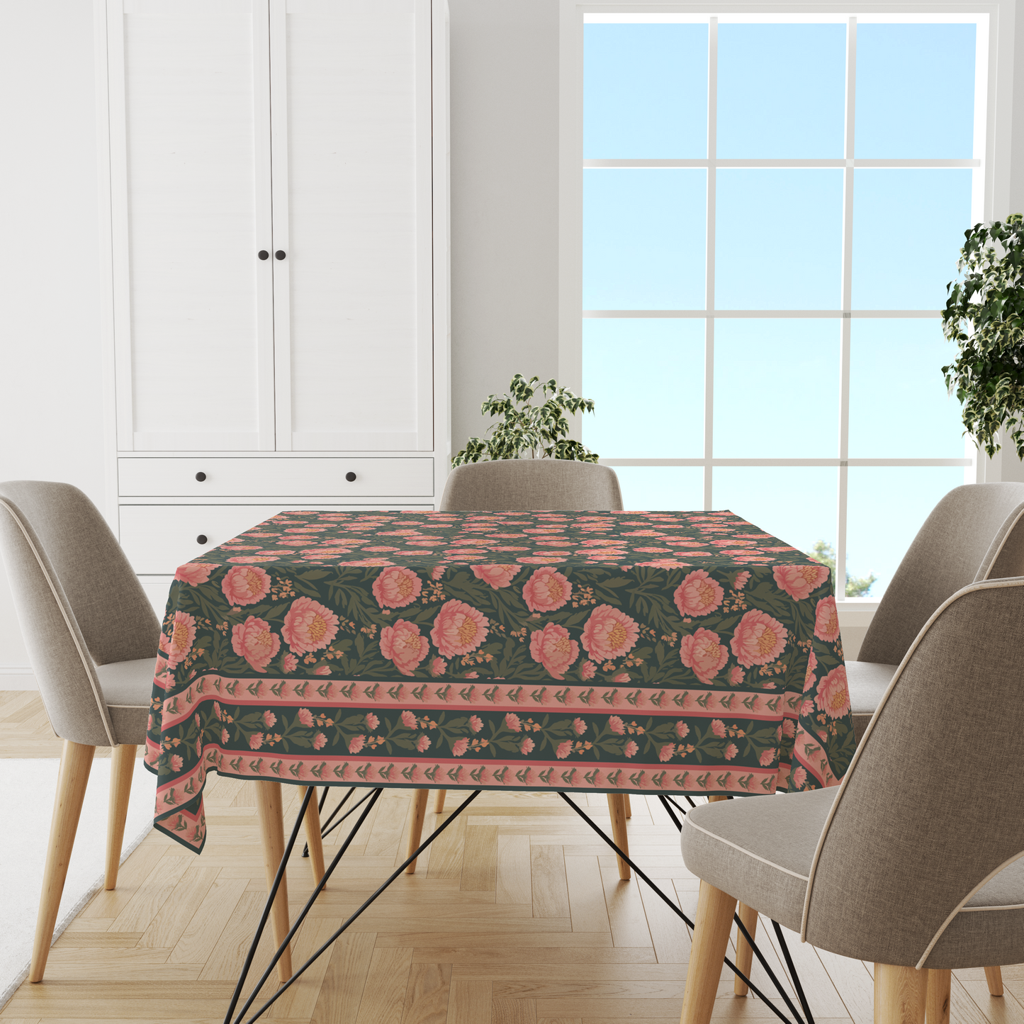 Green Flowers | Premium Quality | Table Cloth | Dining Table Cloth