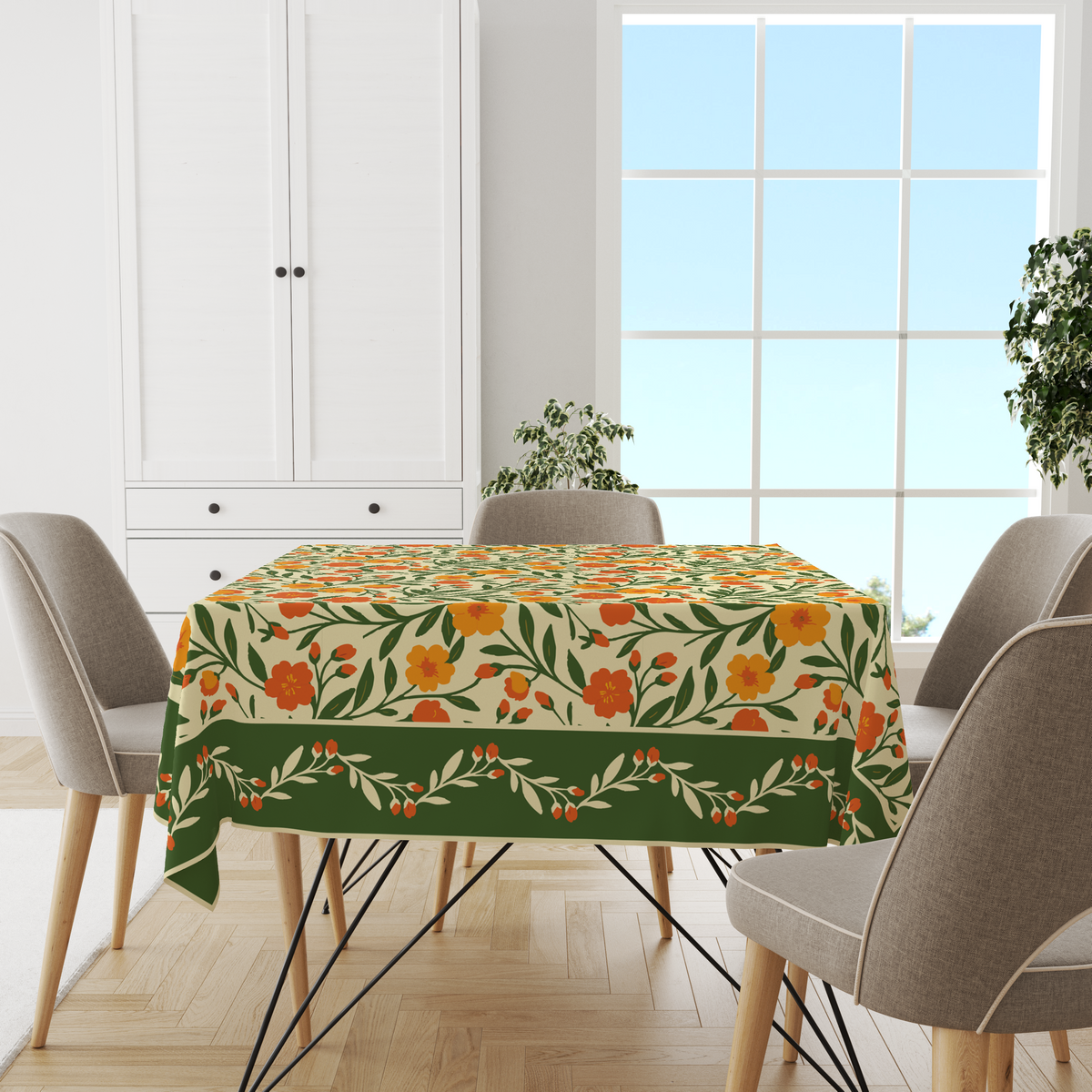 Bright Floral Table Cloth for 6 Seater Dining Table