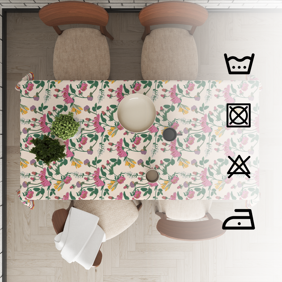 Pink Floral Table Cloth for 6 Seater Dining Table