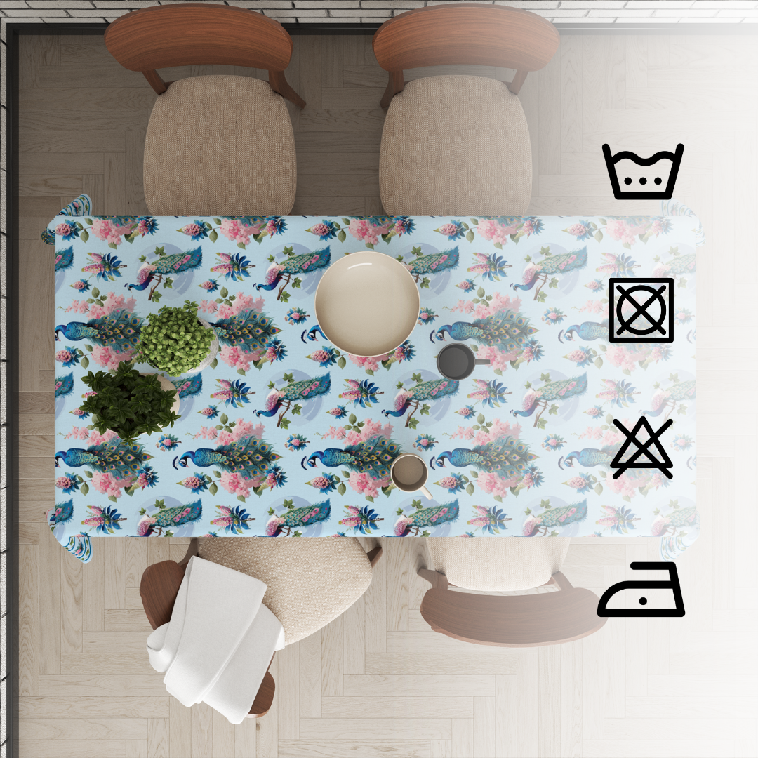 Peacock Table Cloth for 6 Seater Dining Table
