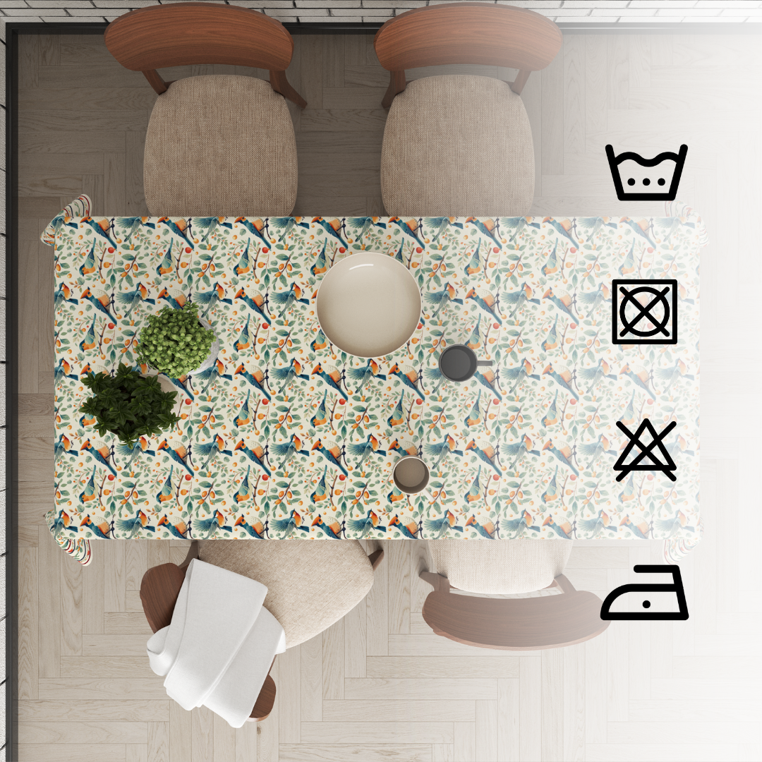 Bird in Nest Table Cloth for 6 Seater Dining Table