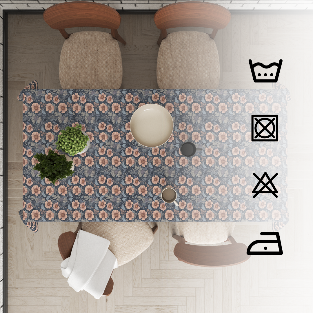 Blue Flowers Table Cloth for 6 Seater Dining Table