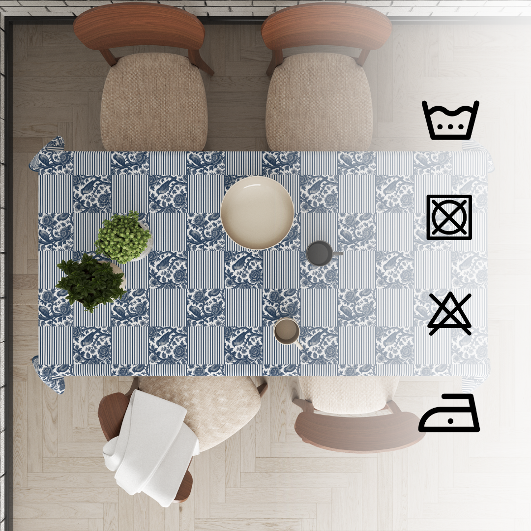 Blue Strips Table Cloth for 8 Seater Dining Table | Digital Print