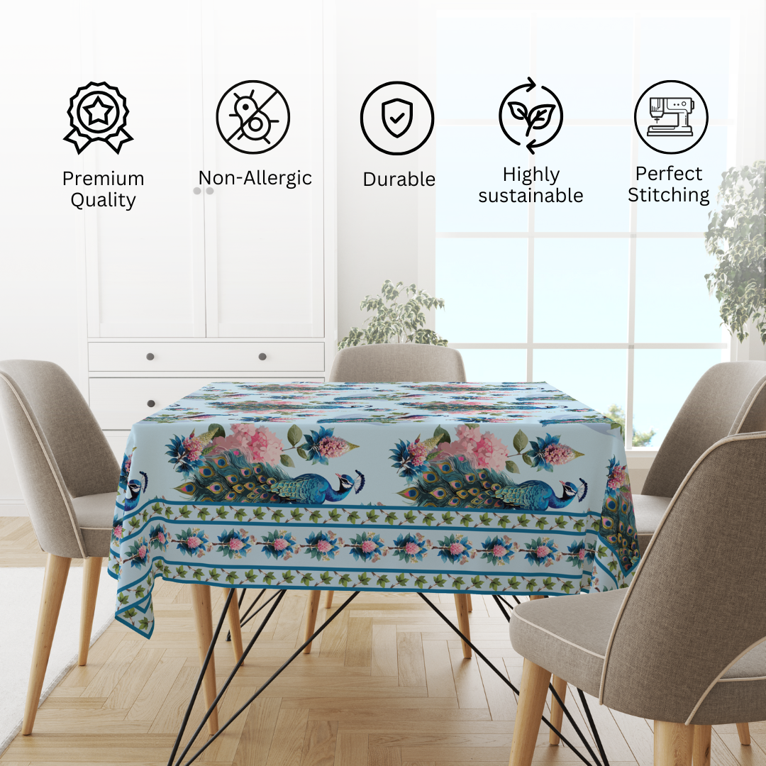 Peacock Table Cloth for 6 Seater Dining Table