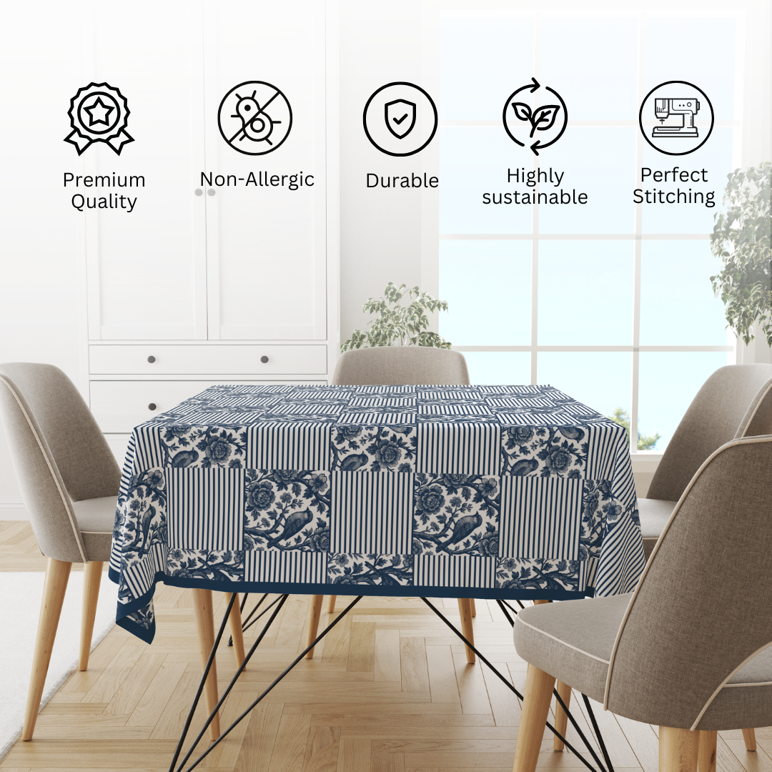 Blue Strips Table Cloth for 8 Seater Dining Table | Digital Print