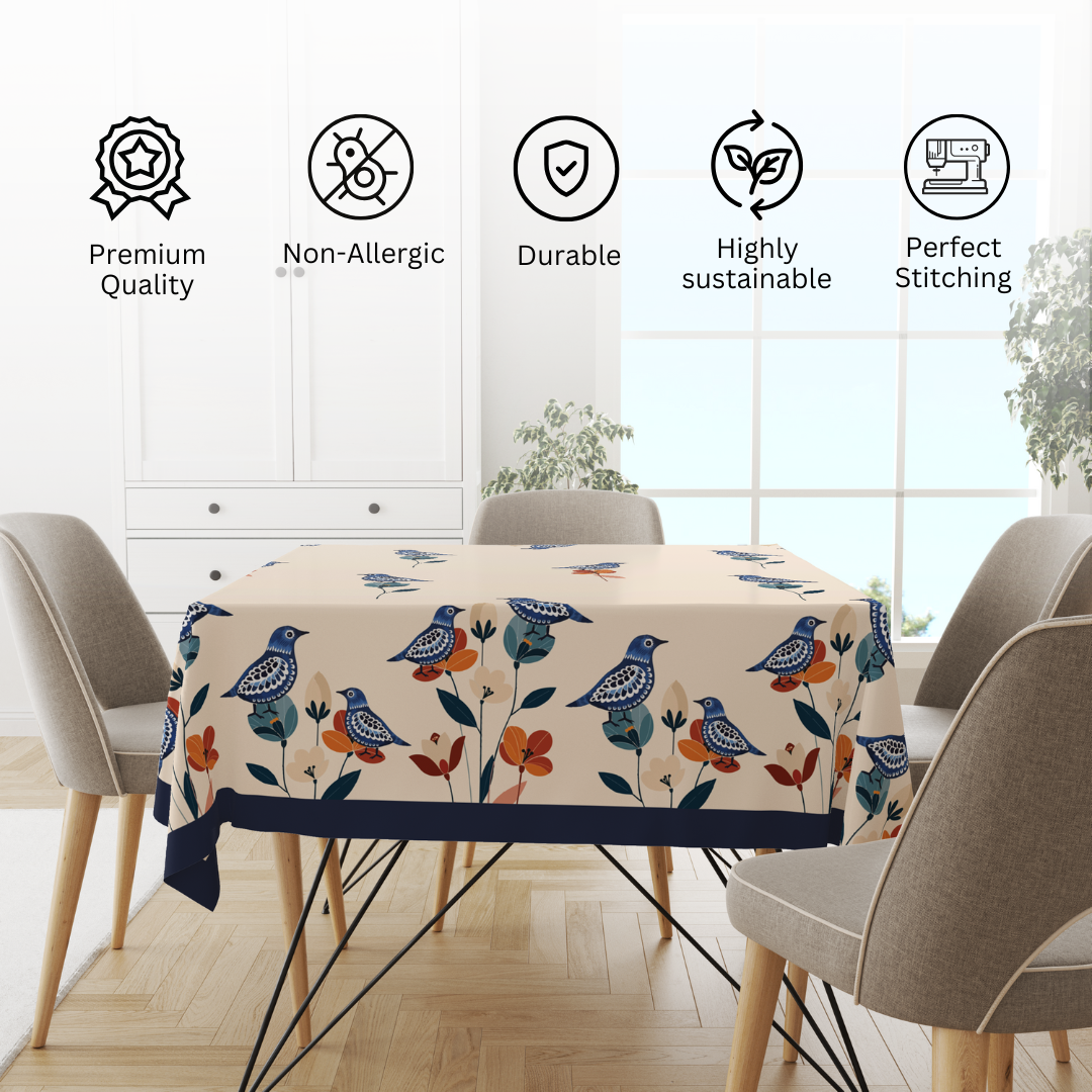 Floral Birdy Table Cloth for 6 Seater Dining Table