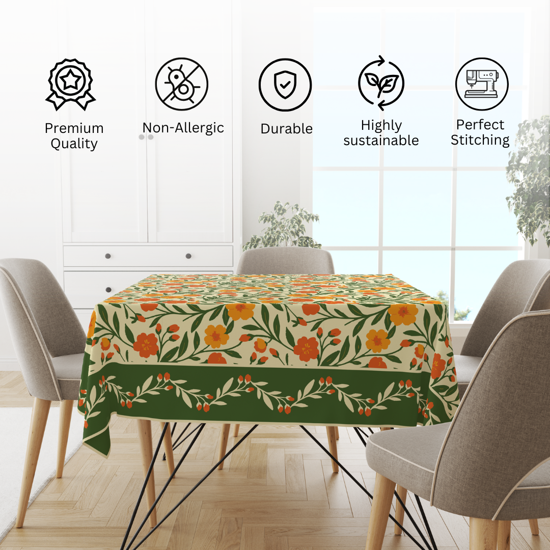 Bright Floral Table Cloth for 6 Seater Dining Table