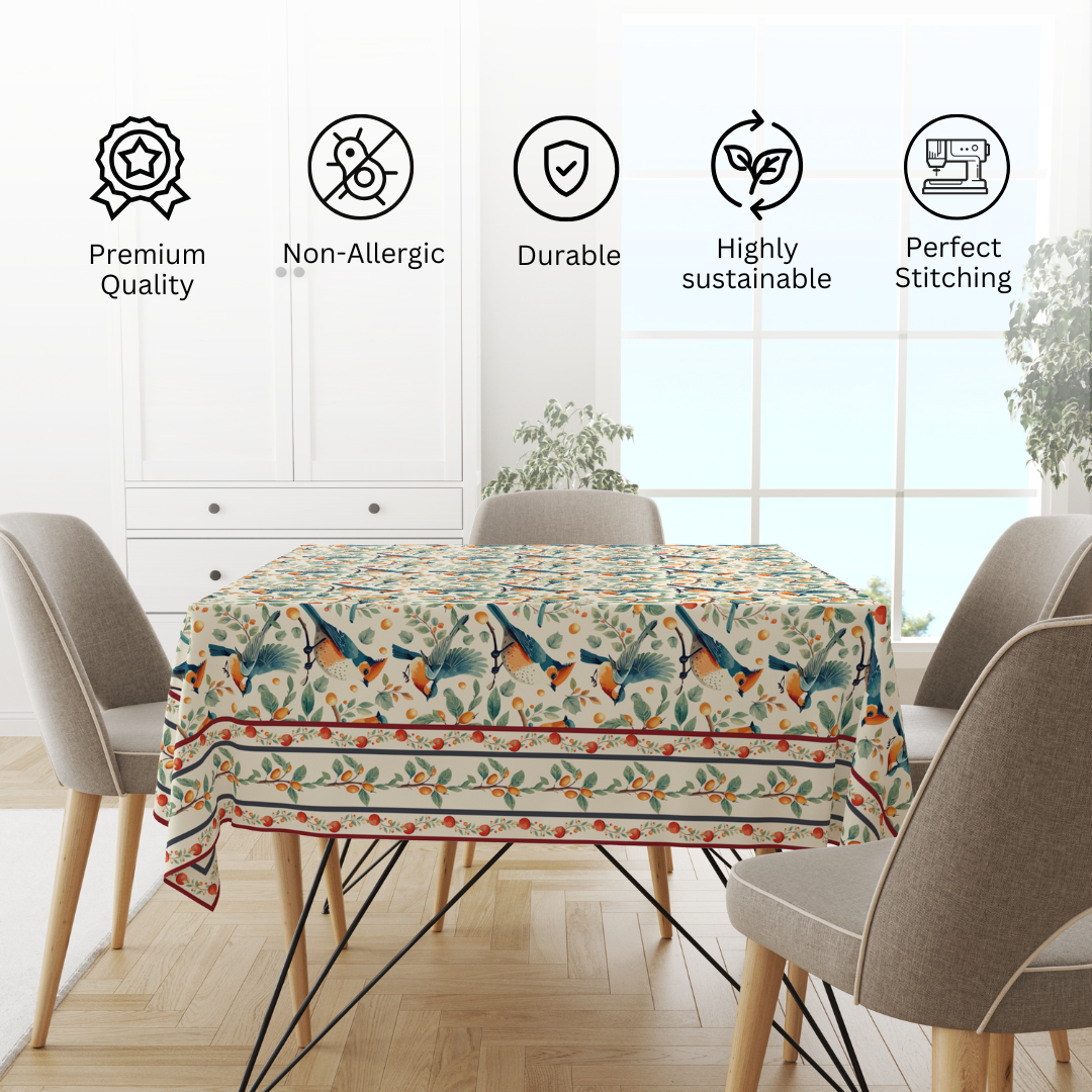 Bird in Nest Table Cloth for 6 Seater Dining Table