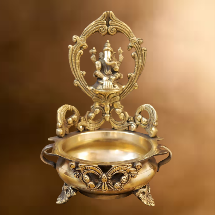 Brass Ganesh Urli, Golden Finish, 10"