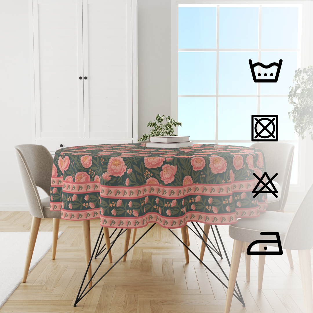 Green Pink Flowers | Premium Quality | Table Cloth/ Table Linen | Kitchen Linen image 3