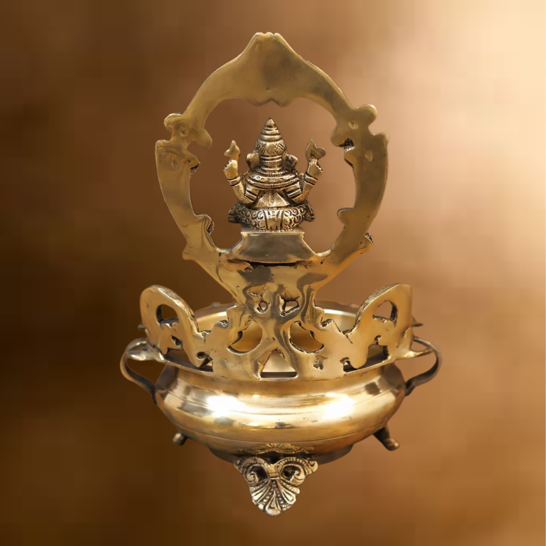 Brass Ganesh Urli, Golden Finish, 10"