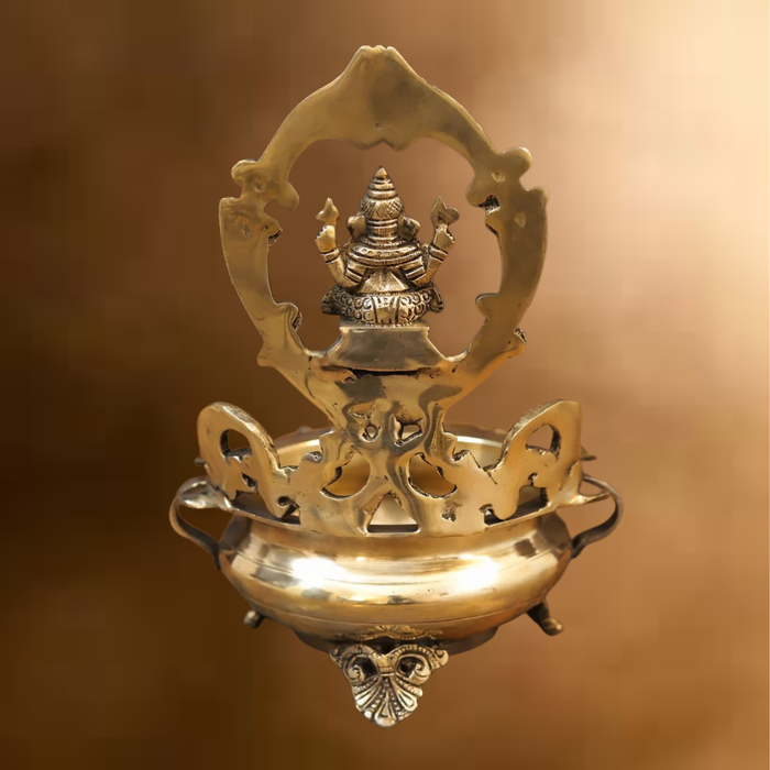 Brass Ganesh Urli, Golden Finish, 10"