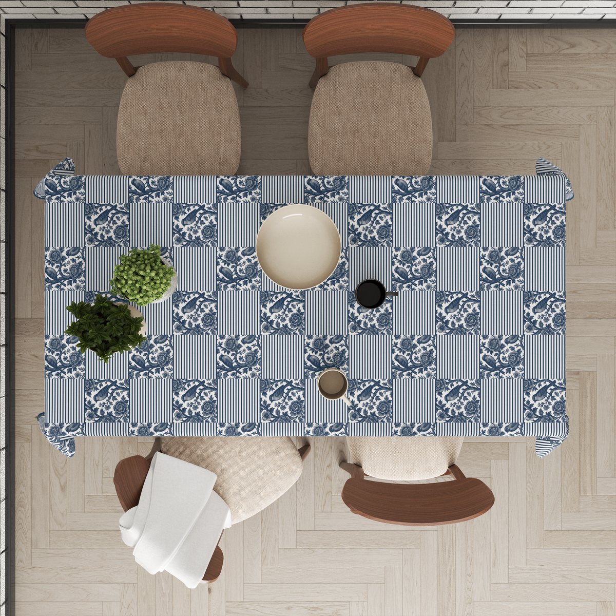 Blue Strips Table Cloth for 8 Seater Dining Table | Digital Print