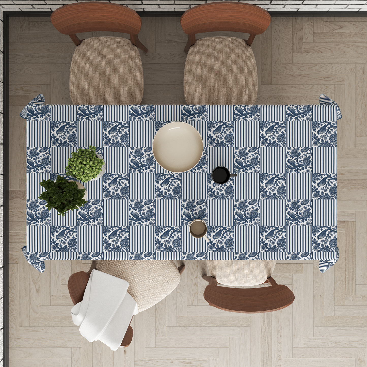 Blue Strips | Premium Quality | Table Cloth | 6 seater Dining Table Cloth
