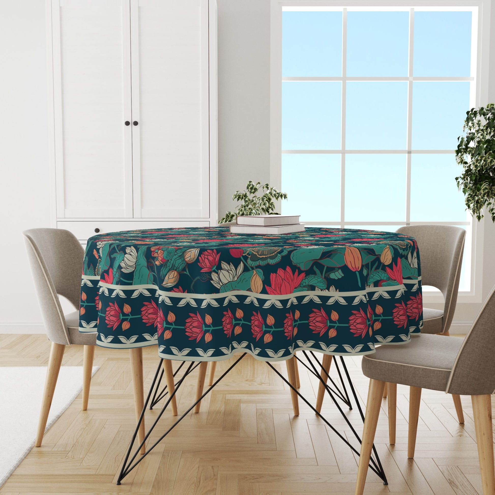Lotus Blues | Premium Quality | Table Cloth/ Table Linen | Kitchen Linen image 2