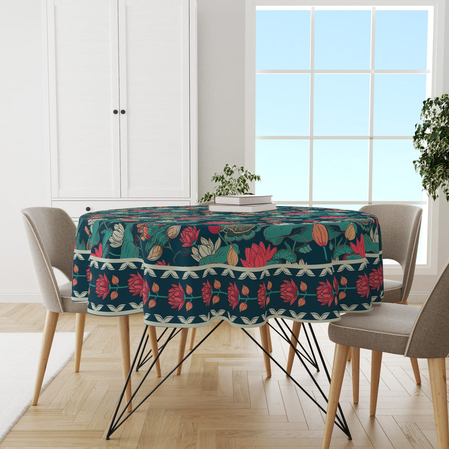 Lotus Blues | Premium Quality | Table Cloth/ Table Linen | Kitchen Linen image 2