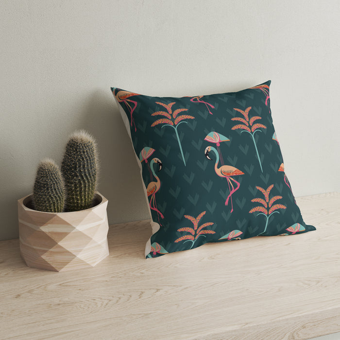 Flamingo Oasis Cushion Cover Set of 5 – 16x16 Inch (Silk Poly Mix)