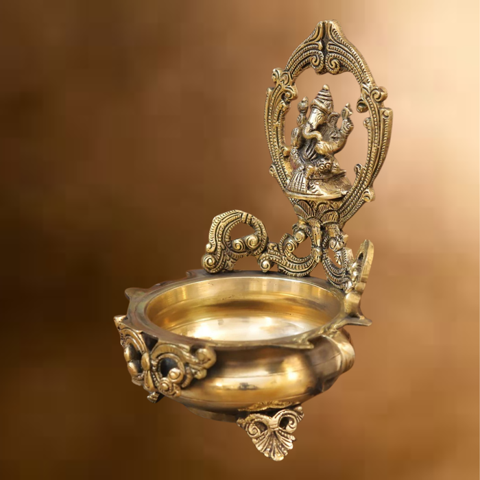 Brass Ganesh Urli, Golden Finish, 10"