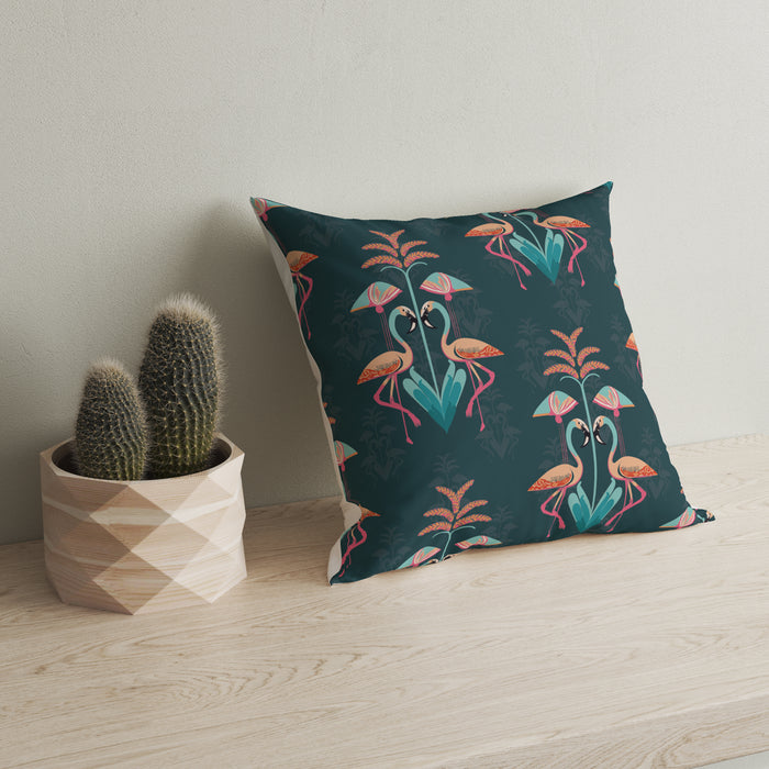 Flamingo Oasis Cushion Cover Set of 5 – 16x16 Inch (Silk Poly Mix)