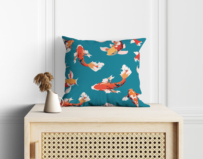 Astitva Koi Lagoon Cushion Cover Set of 5– 16x16 Inch (Silk Poly Mix)