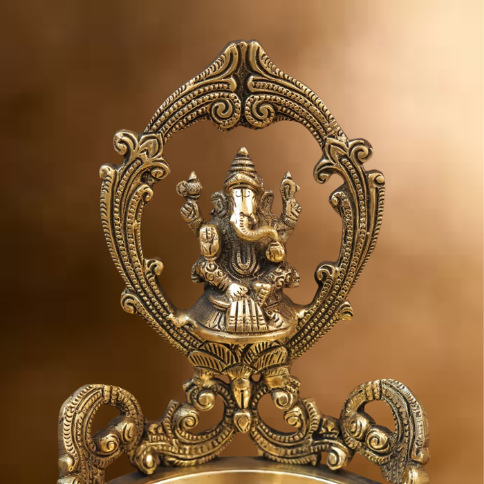 Brass Ganesh Urli, Golden Finish, 10"