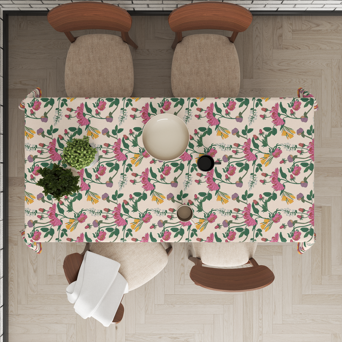 Pink Floral | Premium Quality | Table Cloth | 6 seater Dining Table Cloth