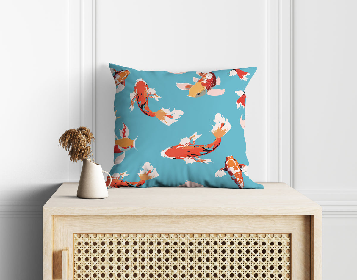 Astitva Koi Lagoon Cushion Cover Set of 5– 16x16 Inch (Silk Poly Mix)