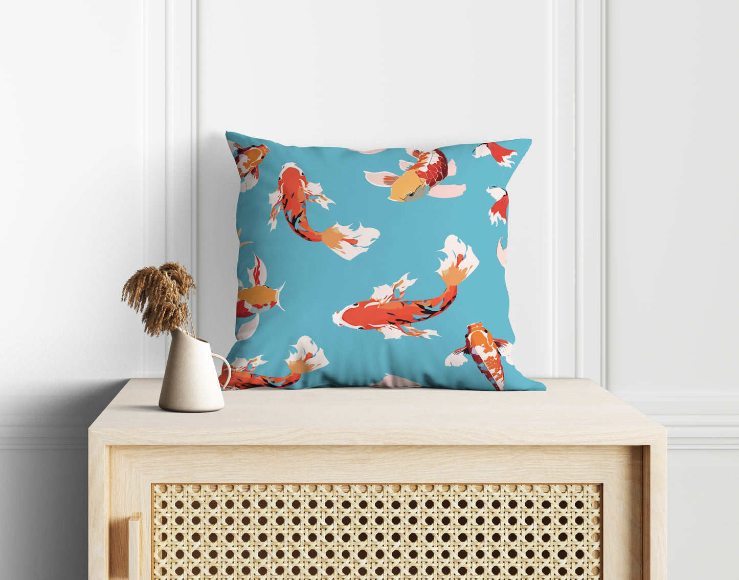 Astitva Koi Lagoon Cushion Cover Set of 5– 16x16 Inch (Silk Poly Mix)