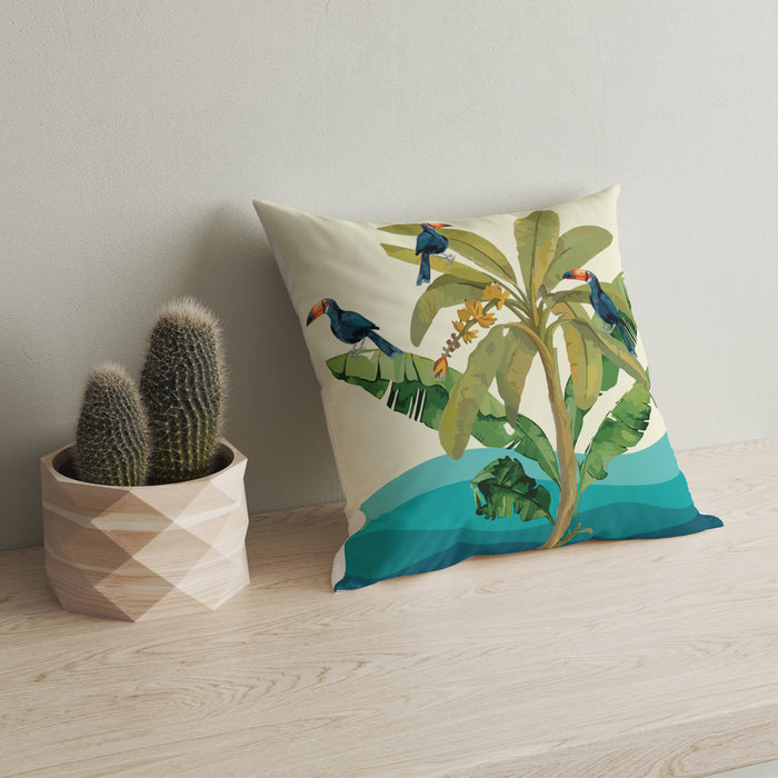 Astitva Tropical Haven Cushion Cover Set of 5– 16x16 Inch (Silk Poly Mix)