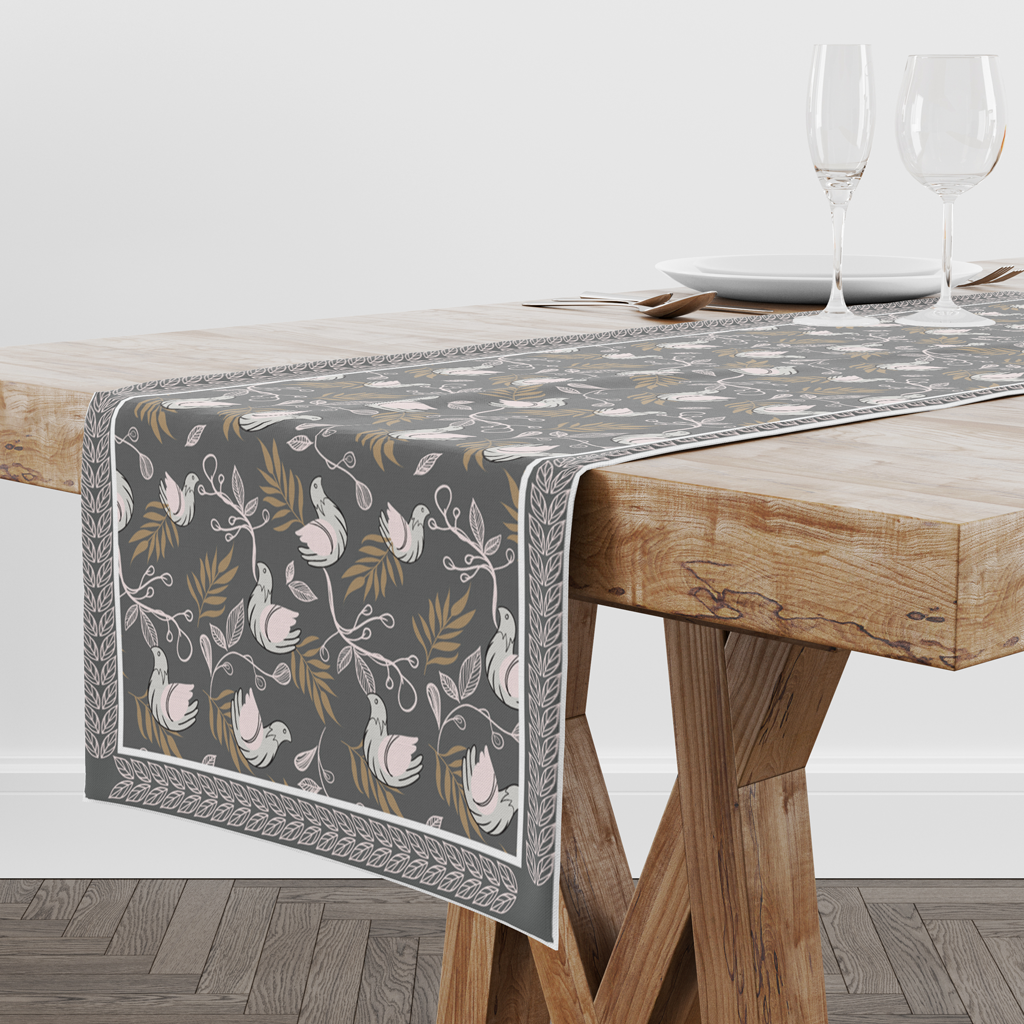 Bloomy Bird Grey | Table Runner/ Table Linen| Premium Quality| Kitchen Linen image 3
