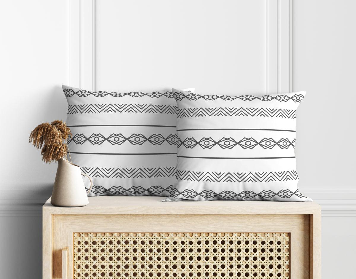 Tribal Borders White Cushion Cover Set of 2