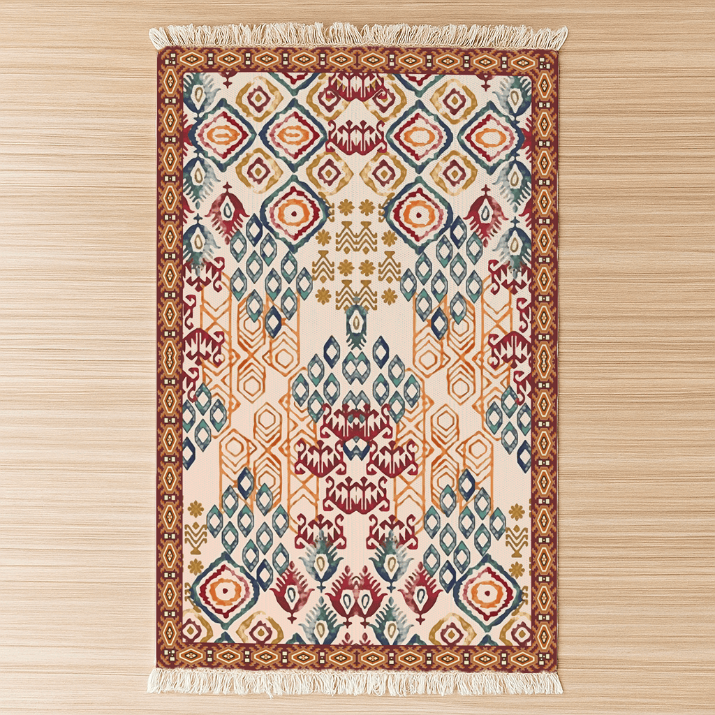IKKAT Dhurrie Carpet Rugs Floor Mat for Living Area and Bedroom 2x3 Feet - Small