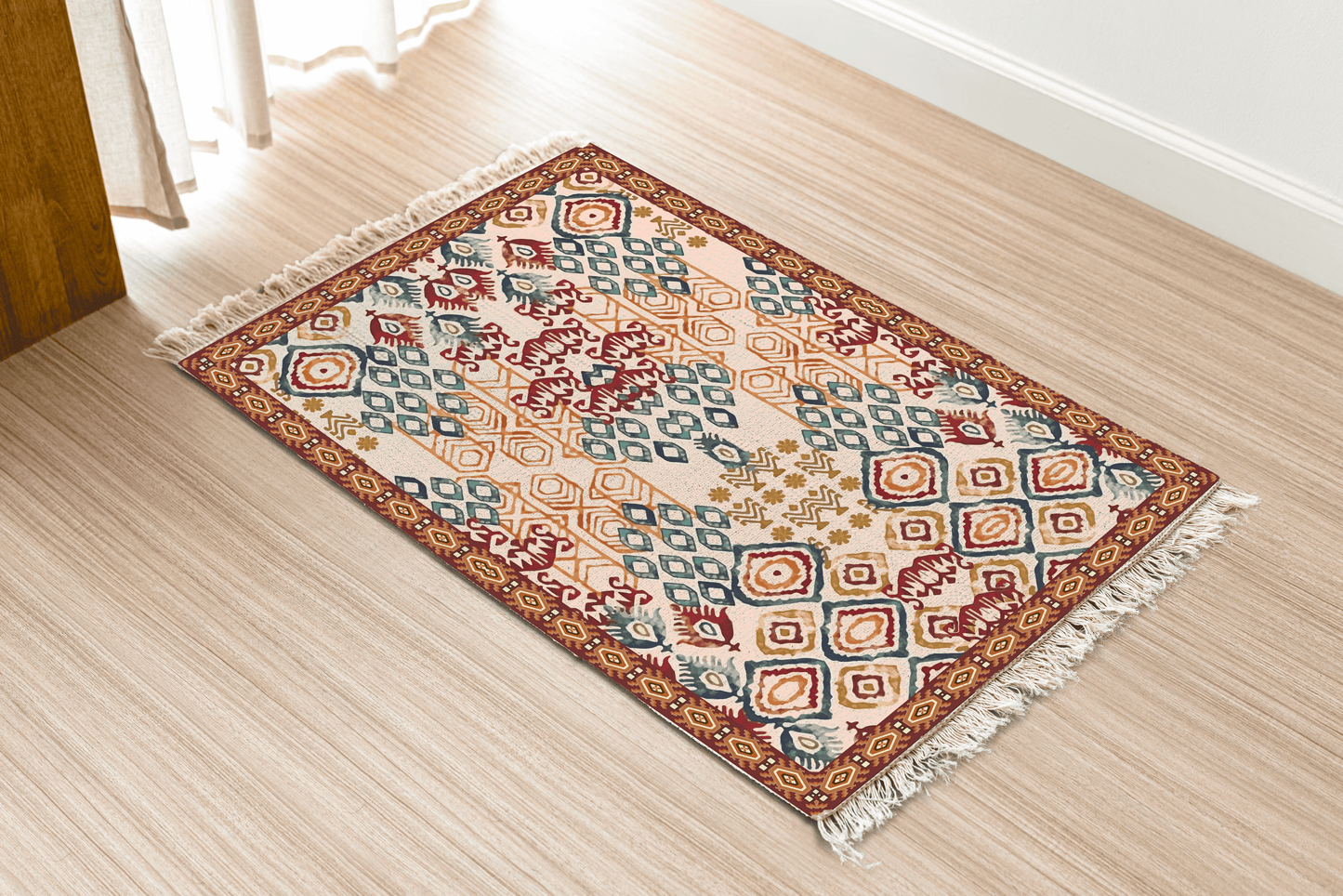 IKKAT Dhurrie Carpet Rugs Floor Mat for Living Area and Bedroom 2x3 Feet - Small