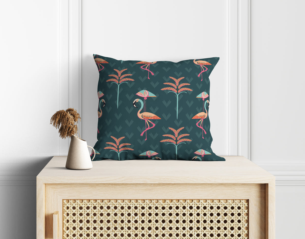 Flamingo Oasis Cushion Cover Set of 5 – 16x16 Inch (Silk Poly Mix)